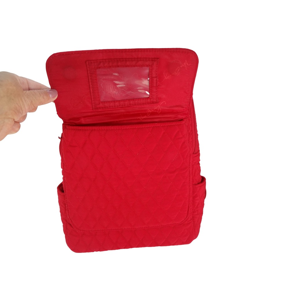 Vera Bradley Quilted Microfiber Backpack Small Red Excellent Diamond Flap - Picture 8 of 9